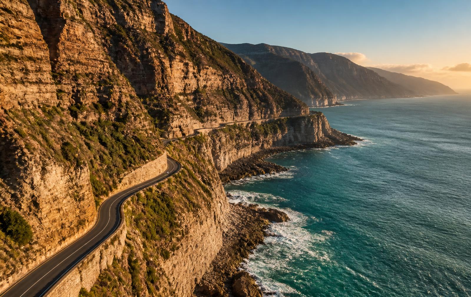 Chapman's Peak Drive winding along cliffs above the Atlantic Ocean, Cape Town
