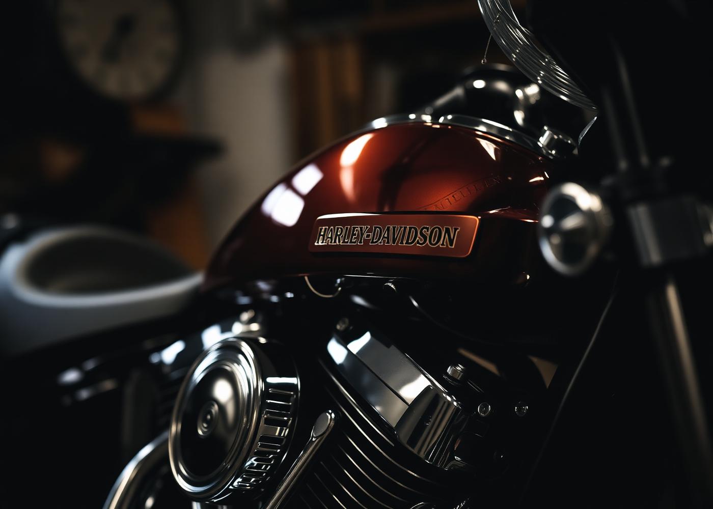 Close-up of polished chrome on a Harley-Davidson engine
